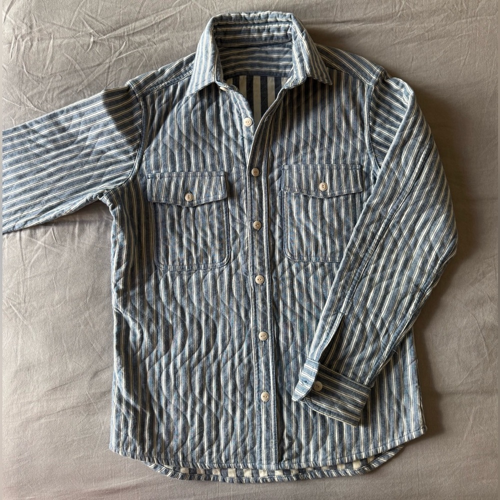 Quilted Material Blue and White striped Men's Button Down